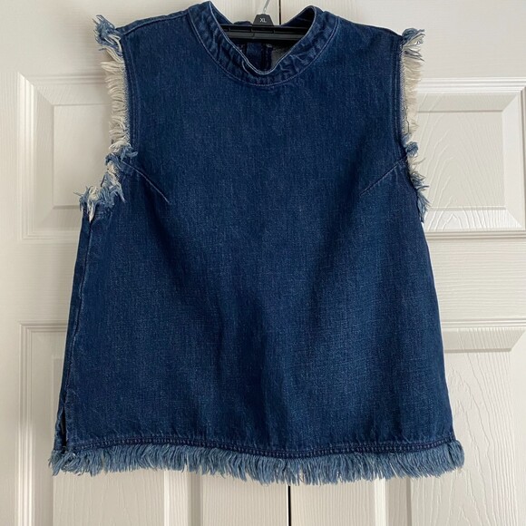 Gap Denim Sleeveless Fringe Top – Size S, 100% Cotton - Picture 2 of 6